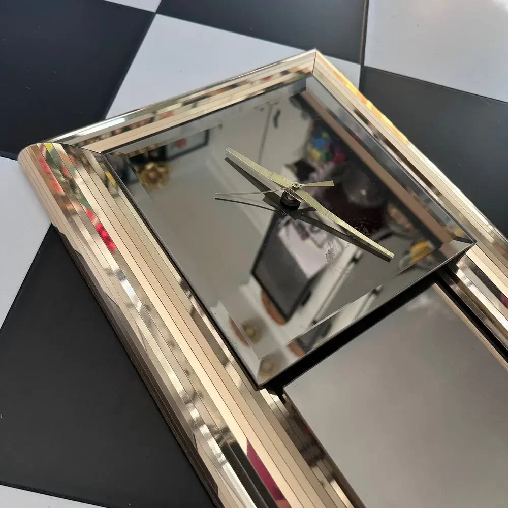 Gold Disco Hollywood Regency ACCESSORY ART STUDIOS Wall Mirrored Clock Deco 80s - Picture 5 of 8